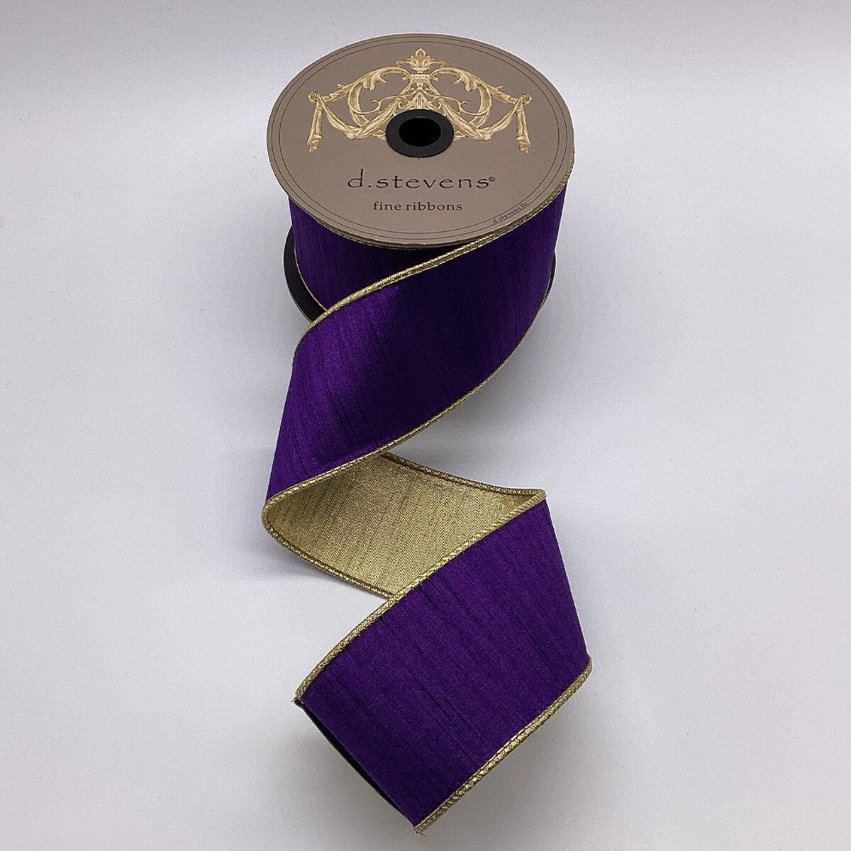 2.5" x 10yds - Slub Dupion Metallic Gold Back, Regal Purple