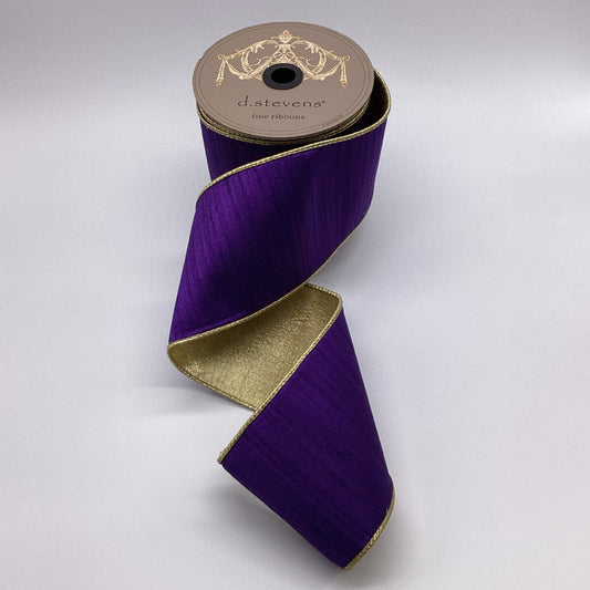 4" x 10yds - Slub Dupion Metallic Gold Back, Regal Purple