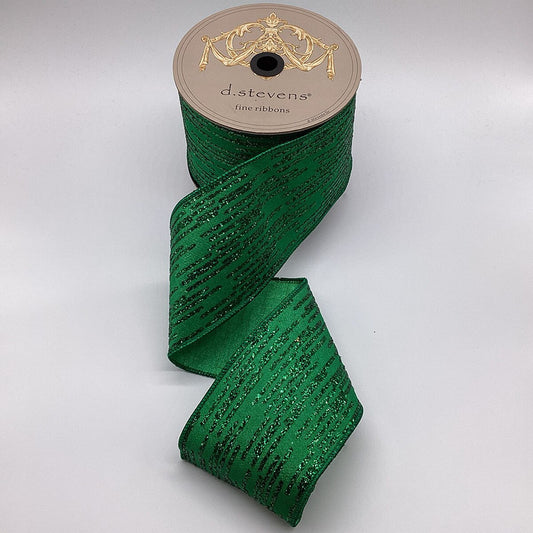 4" x 10yds - Metallic Dupion Glitter Stripes, Green