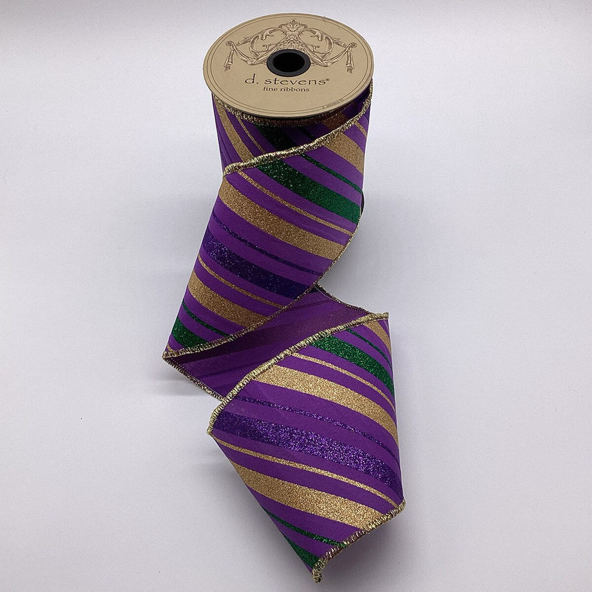 4" x 10yds - Poplin Diagonal Stripes, Purple Green Gold