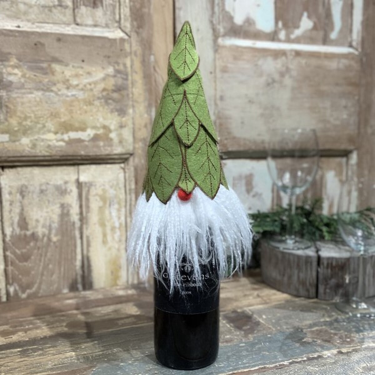 9" - Gnome Wine Topper, Green-Brown