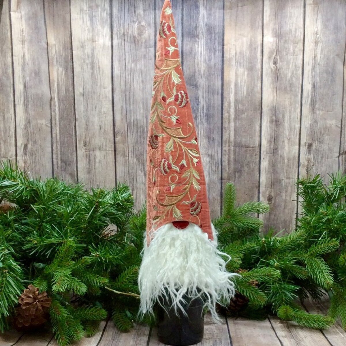 14" - Velvet Gnome Floral Embroidery, Persimmon