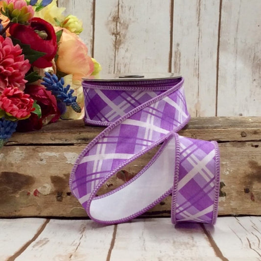 1.5" X 10yds - Dupion Diagonal Plaid, Lavender