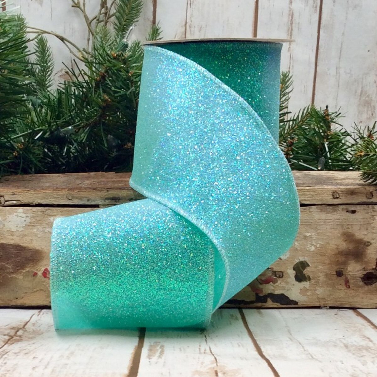 4" X 10yds - Satin Sugar Glitter, Aqua