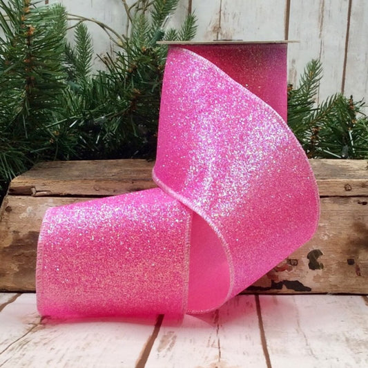 4" X 10yds - Satin Sugar Glitter, Pink