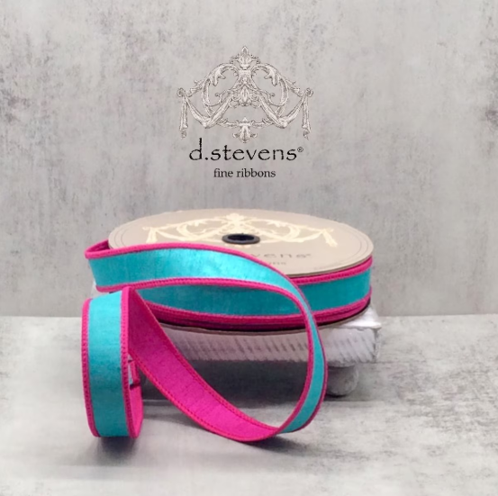 1" x 25yds - Double Sided Dupion, Teal and Hot Pink