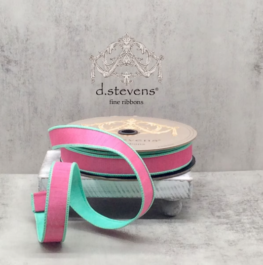 1" x 25yds - Double Sided Dupion, Petal Pink Aqua