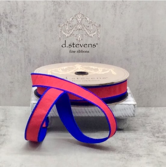 1" x 25yds - Double Sided Dupion, Red Royal Blue