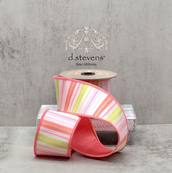 2.5" x 10yds - Faux Dupion Stripe Watermelon Pink Back