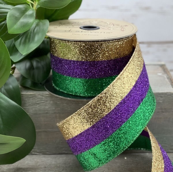 2.5" x 10yds - Glitter Trio, Purple-Green-Gold