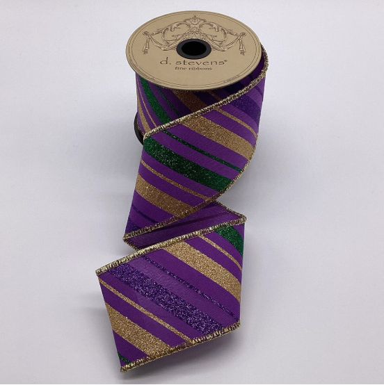 2.5" x 10yds - Poplin Diagonal Stripes, Purple Green Gold