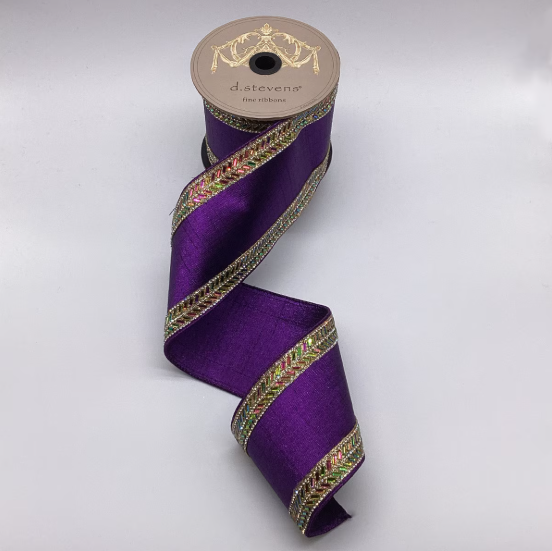 4" x 5yds - Metallic Dupion Iris Herringbone Side Trim, Purple