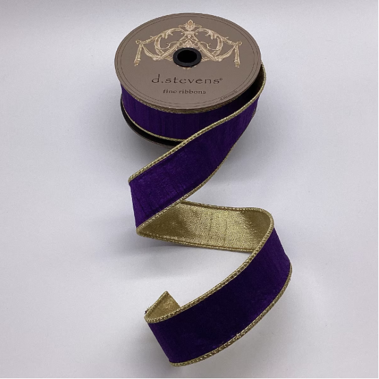 1.5" x 10yds - Slub Dupion Metallic Gold Back, Regal Purple