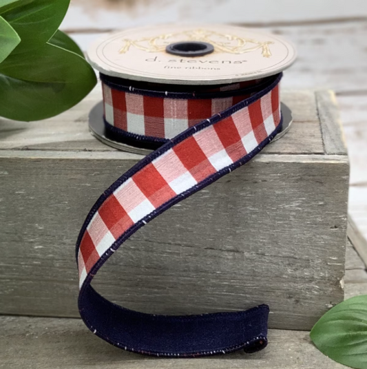 1" x 10yds - Faux Dupion Check, Red-White-Blue