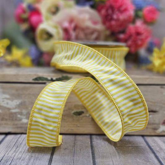 1.5" x 10yds - Jacquard Summer Stripes, Yellow White