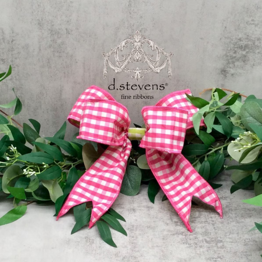 10" - Faux Pink White Checkered Bow